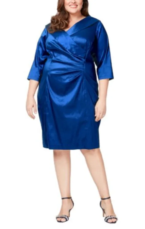 Plus - Sheath Stretch Taffeta Dress with Portrait Collar sold by Alex Evenings