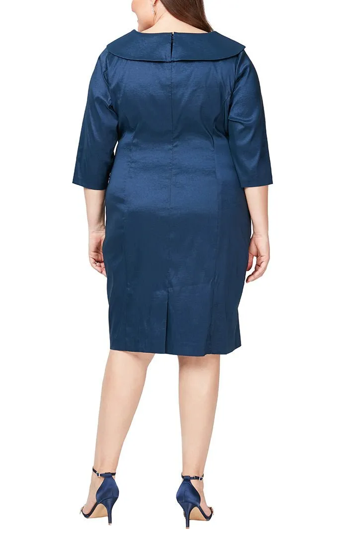 Plus - Sheath Stretch Taffeta Dress with Portrait Collar sold by Alex Evenings product image thumbnail 4