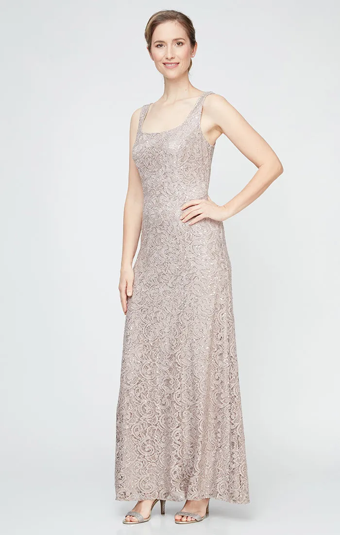 Sequin Lace Long A-Line Dress with 3/4 Sleeve Illusion Jacket sold by Alex Evenings product image thumbnail 2