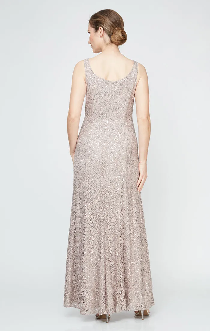 Sequin Lace Long A-Line Dress with 3/4 Sleeve Illusion Jacket sold by Alex Evenings product image thumbnail 4