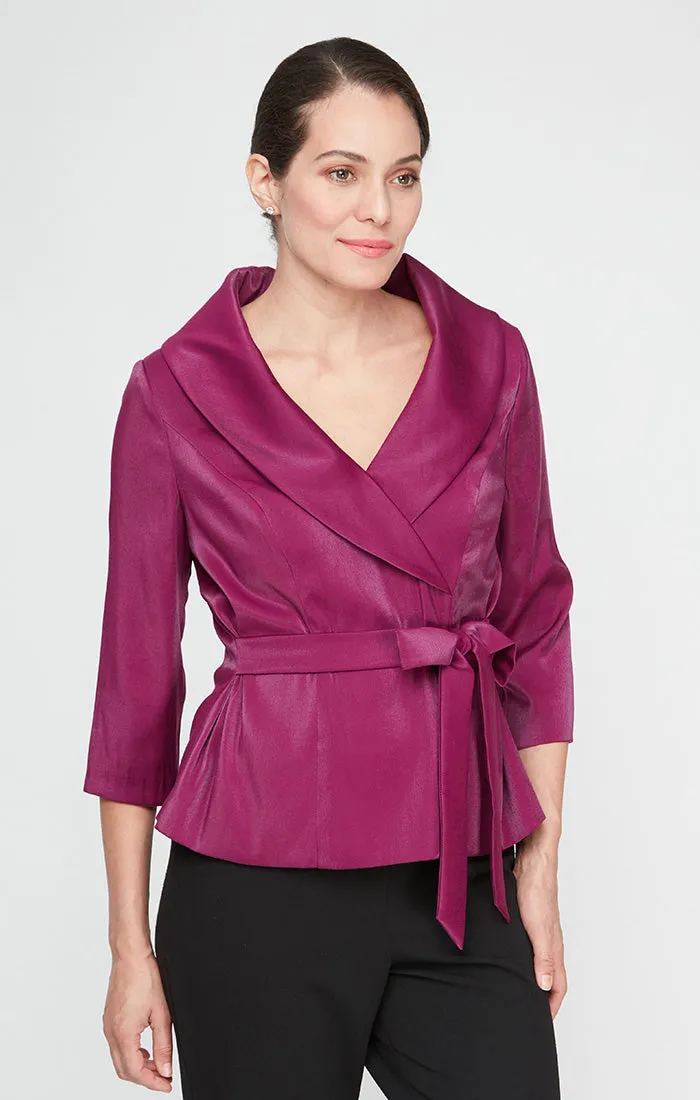 Regular - 3/4 Sleeve Side-Tie Shimmer Blouse with Collar sold by Alex Evenings