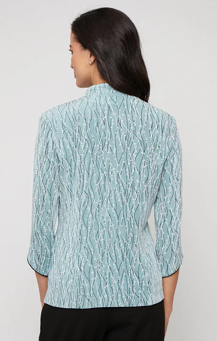 Plus - Printed Mandarin Neck Glitter Knit Twinset with Scoop Neck Tank and Satin Piping Detail sold by Alex Evenings product image thumbnail 3