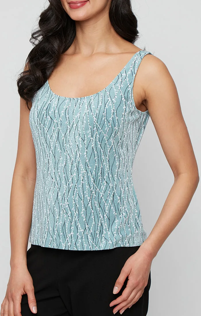 Plus - Printed Mandarin Neck Glitter Knit Twinset with Scoop Neck Tank and Satin Piping Detail sold by Alex Evenings product image thumbnail 2