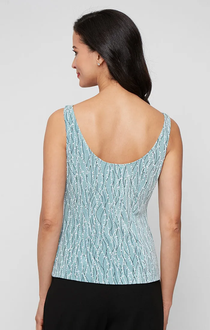 Plus - Printed Mandarin Neck Glitter Knit Twinset with Scoop Neck Tank and Satin Piping Detail sold by Alex Evenings product image thumbnail 4