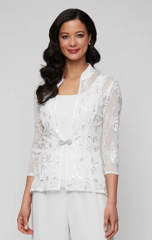 3/4 Sleeve Embroidered Twinset with Square Neck Chiffon Tank and Embellished Closure Jacket sold by Alex Evenings