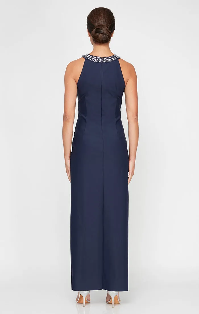 Regular - Halter Neck Column Dress With Embellishment at Neck and Overlay Skirt sold by Alex Evenings product image thumbnail 2