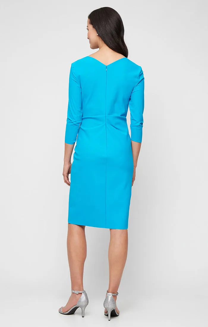 Short Compression Sheath Dress with Surplice Neckline, Gathered Waist Detail and Overlay Skirt sold by Alex Evenings product image thumbnail 2