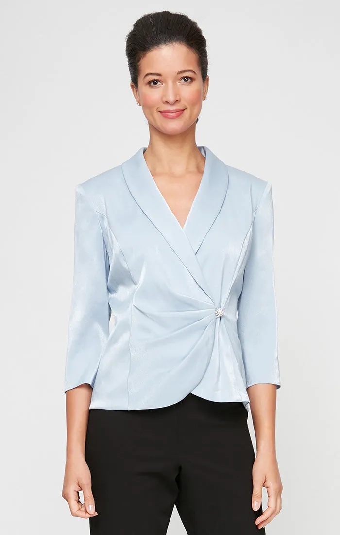 Plus - 3/4 Sleeve Side Closure Blouse with Collar and Decorative Closure sold by Alex Evenings product image thumbnail 3