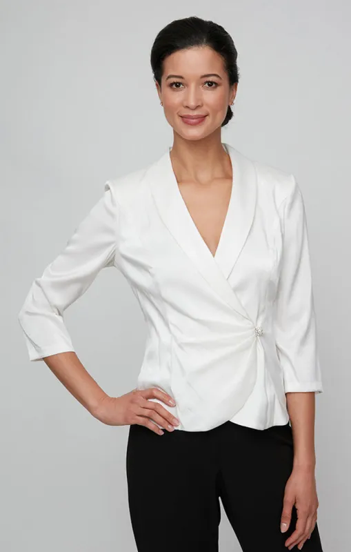 Plus - 3/4 Sleeve Side Closure Blouse with Collar and Decorative Closure sold by Alex Evenings