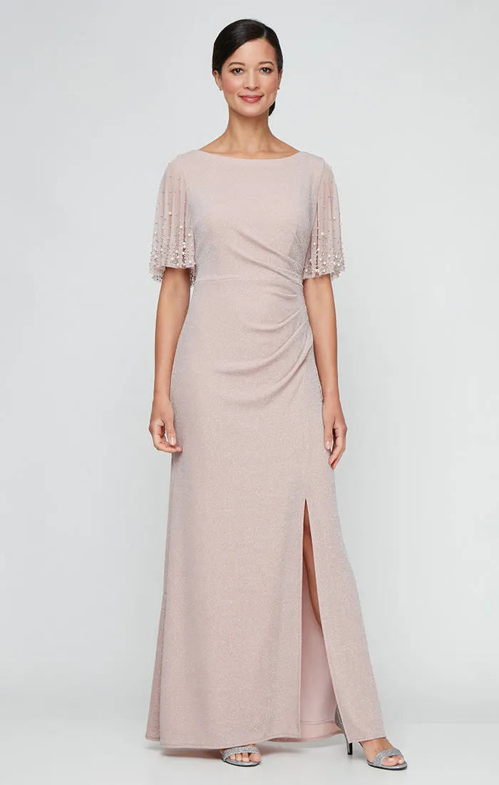 Regular - Harper Flutter Sleeve Metallic Knit Dress sold by Alex Evenings