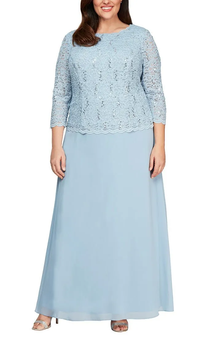 Plus - Long Gown with Sequin Lace Bodice & Chiffon Skirt sold by Alex Evenings