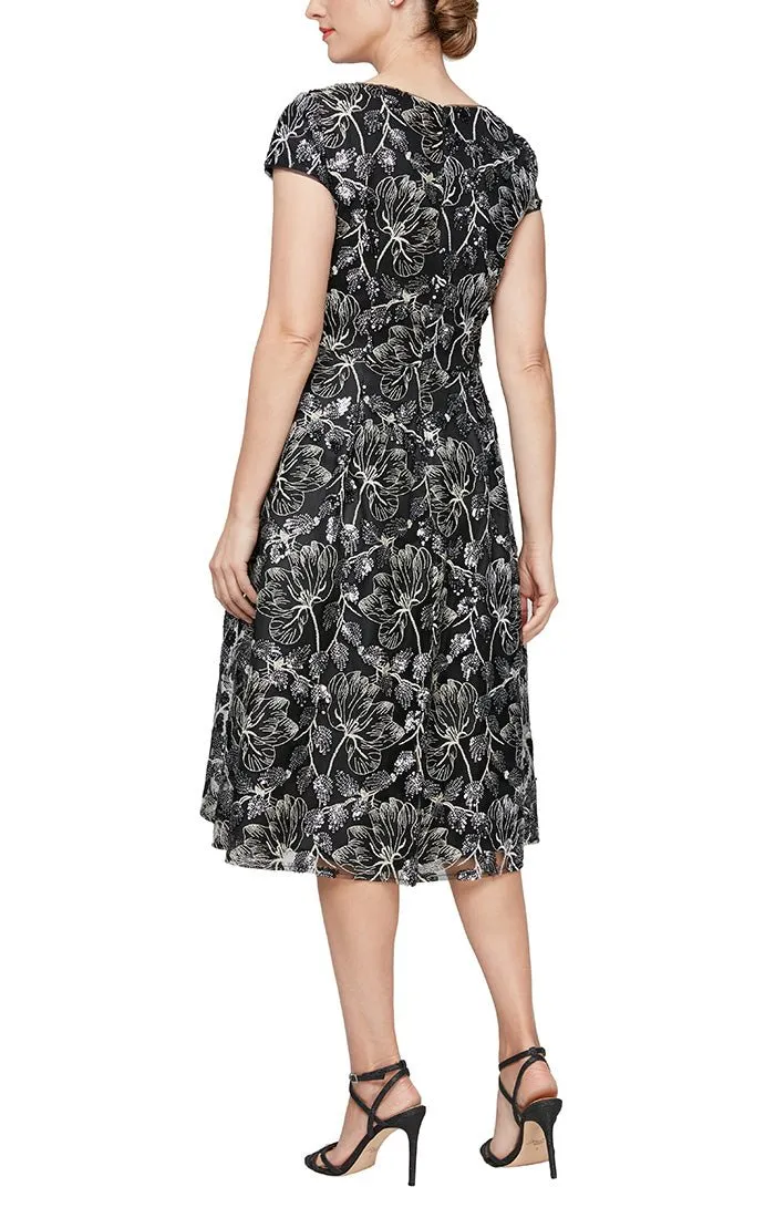 Regular - Cap Sleeve Metallic Lace Party Dress with Cutout Neckline sold by Alex Evenings product image thumbnail 2