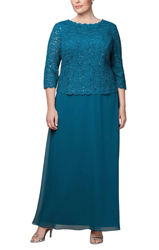 Plus Long Gown with Sequin Lace Bodice & Chiffon Skirt sold by Alex Evenings