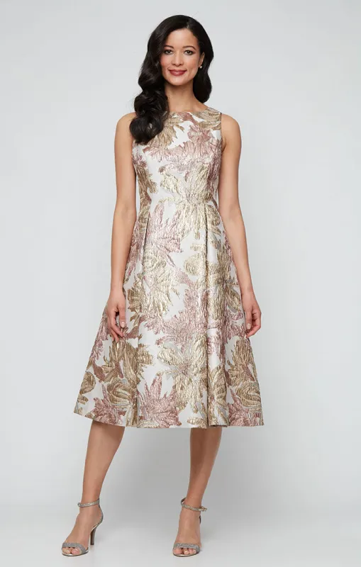 Midi Sleeveless Printed Jacquard Dress with Full Skirt sold by Alex Evenings