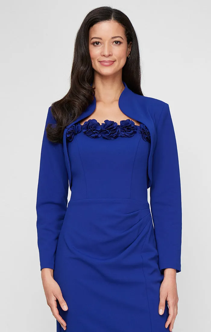 Regular - Stretch Crepe Sheath Dress with Flower Neckline Detail and Shrug Jacket sold by Alex Evenings product image thumbnail 5