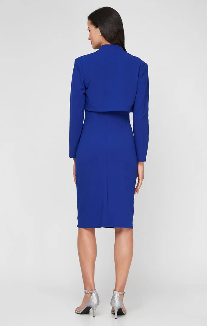 Regular - Stretch Crepe Sheath Dress with Flower Neckline Detail and Shrug Jacket sold by Alex Evenings product image thumbnail 3