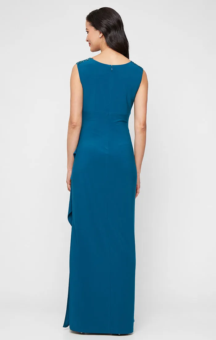 Petite - Matte Jersey Dress with Sweetheart Heat Set Embroidered Neckline and Cascade Detail Skirt sold by Alex Evenings product image thumbnail 3