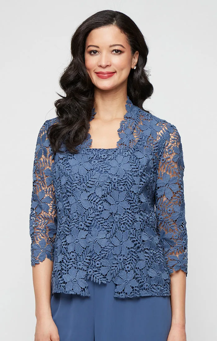 Regular - Lace Twinset with Square Neck Tank, Open Jacket and Scallop Detail sold by Alex Evenings