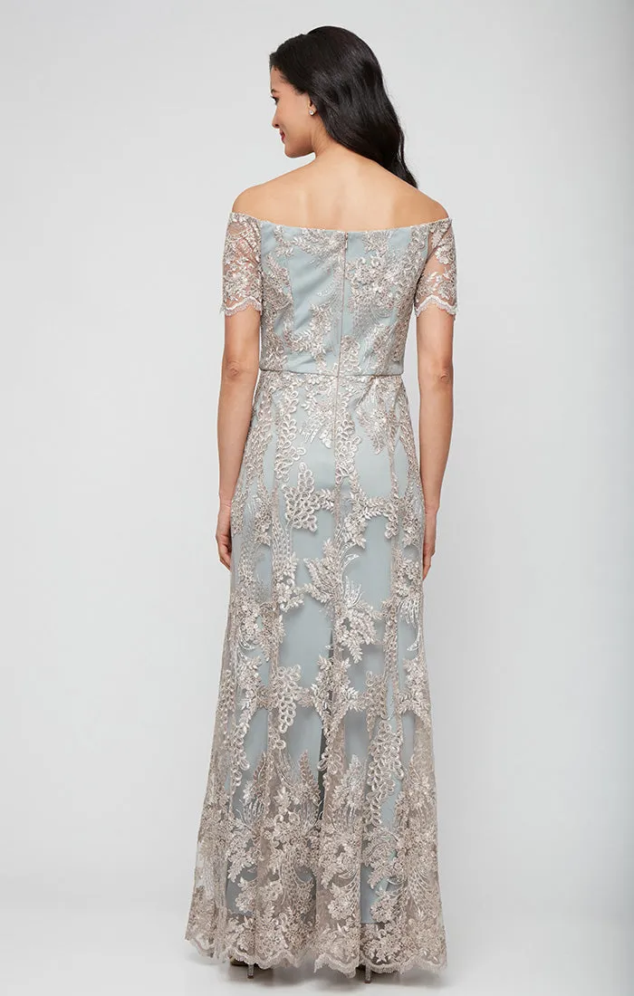 Regular - Embroidered Tulle Off the Shoulder Dress with Scallop Detail sold by Alex Evenings product image thumbnail 2