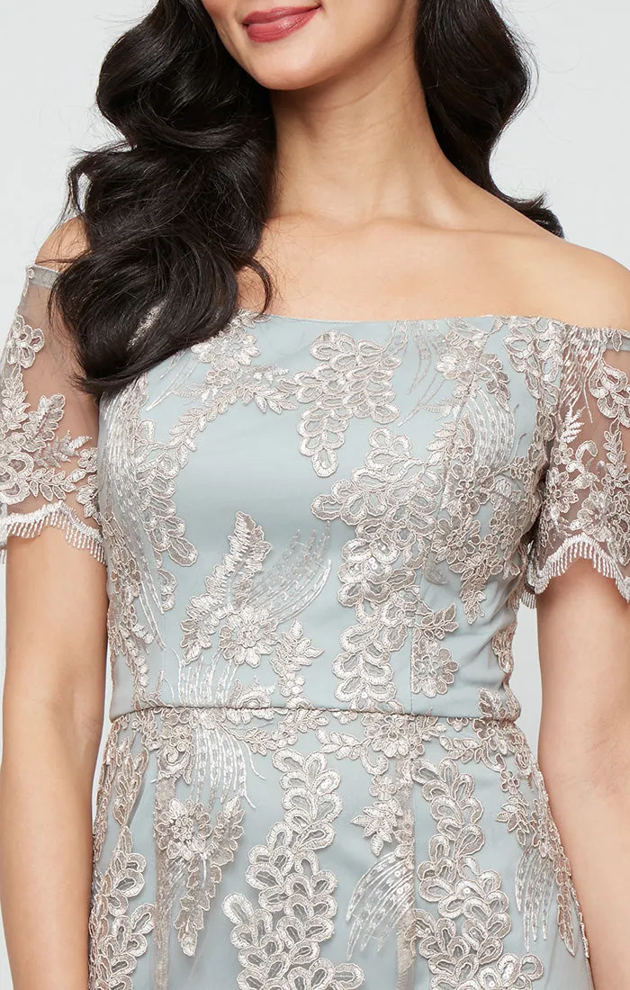 Regular - Embroidered Tulle Off the Shoulder Dress with Scallop Detail sold by Alex Evenings product image thumbnail 3