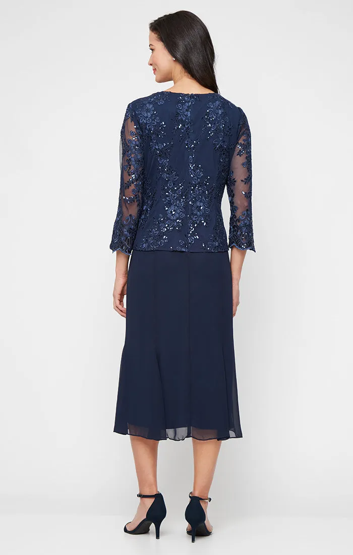 Sequin Embroidered Tulle & Chiffon Attached Jacket Dress sold by Alex Evenings product image thumbnail 2