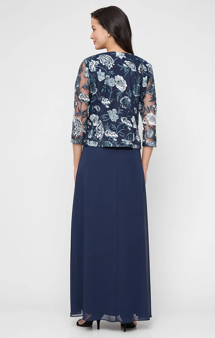 Regular - Embroidered Tulle Mock Jacket Dress with Scoop Neckline and Chiffon Skirt sold by Alex Evenings product image thumbnail 3