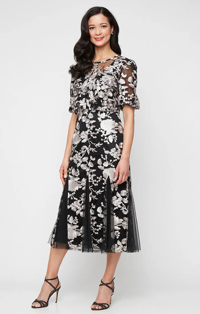 Regular - Embroidered Jacket Dress with Square Neckline, Godet Detail Skirt and Elbow Sleeve Jacket sold by Alex Evenings