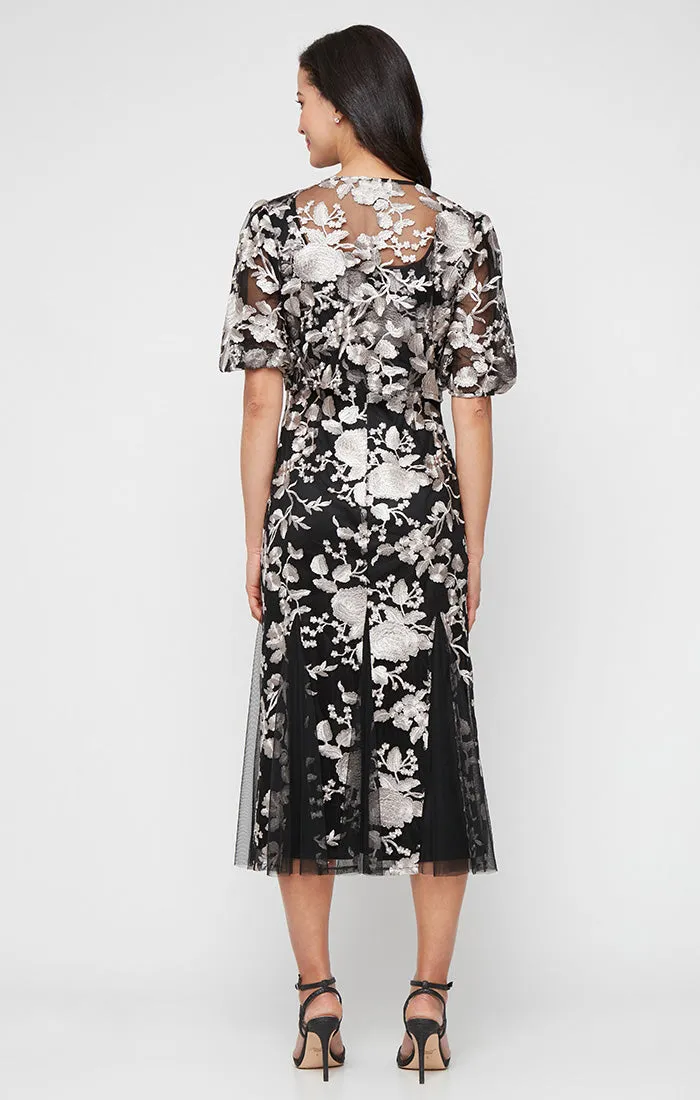 Regular - Embroidered Jacket Dress with Square Neckline, Godet Detail Skirt and Elbow Sleeve Jacket sold by Alex Evenings product image thumbnail 3