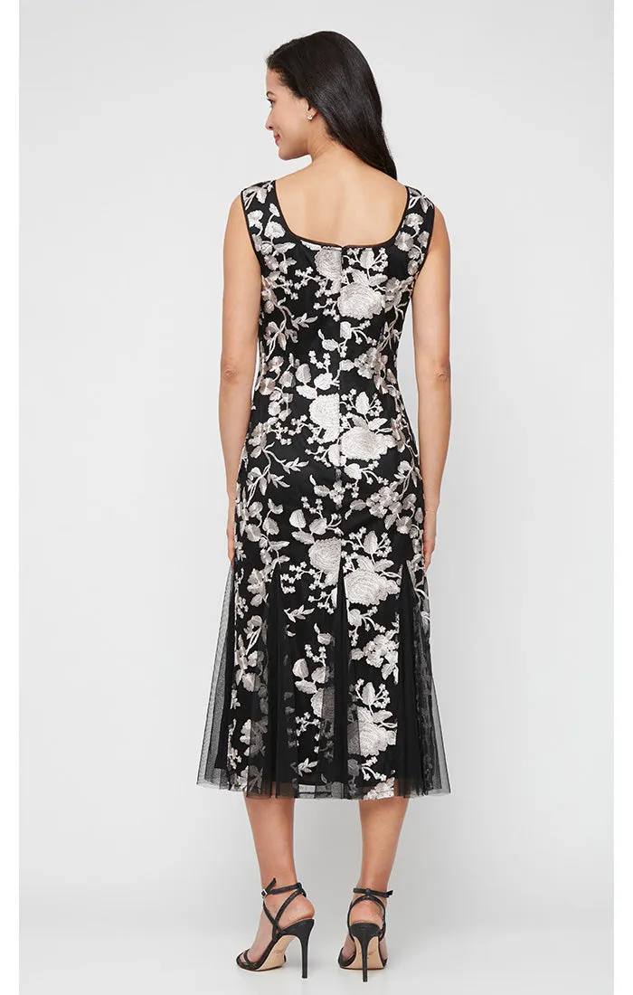 Regular - Embroidered Jacket Dress with Square Neckline, Godet Detail Skirt and Elbow Sleeve Jacket sold by Alex Evenings product image thumbnail 4