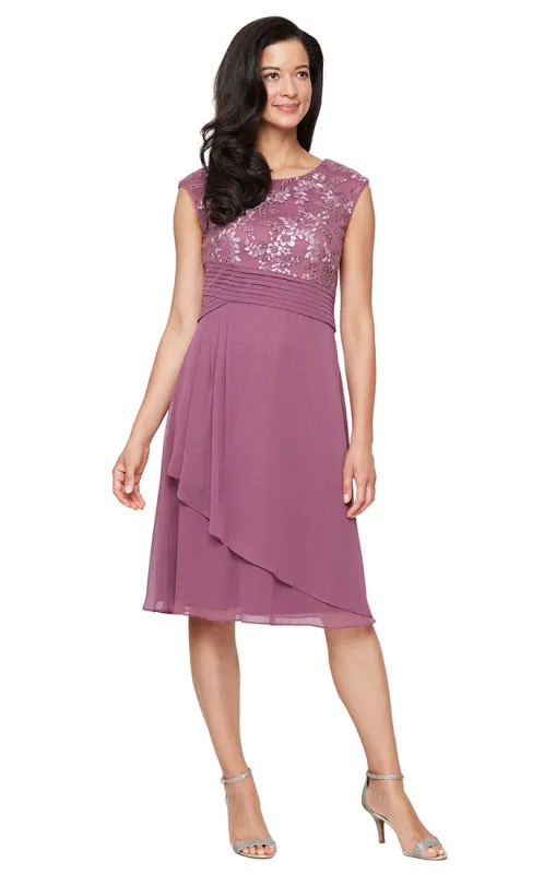 Regular - Embroidered Empire Waist Dress with V-Neckline made by Alex Evenings