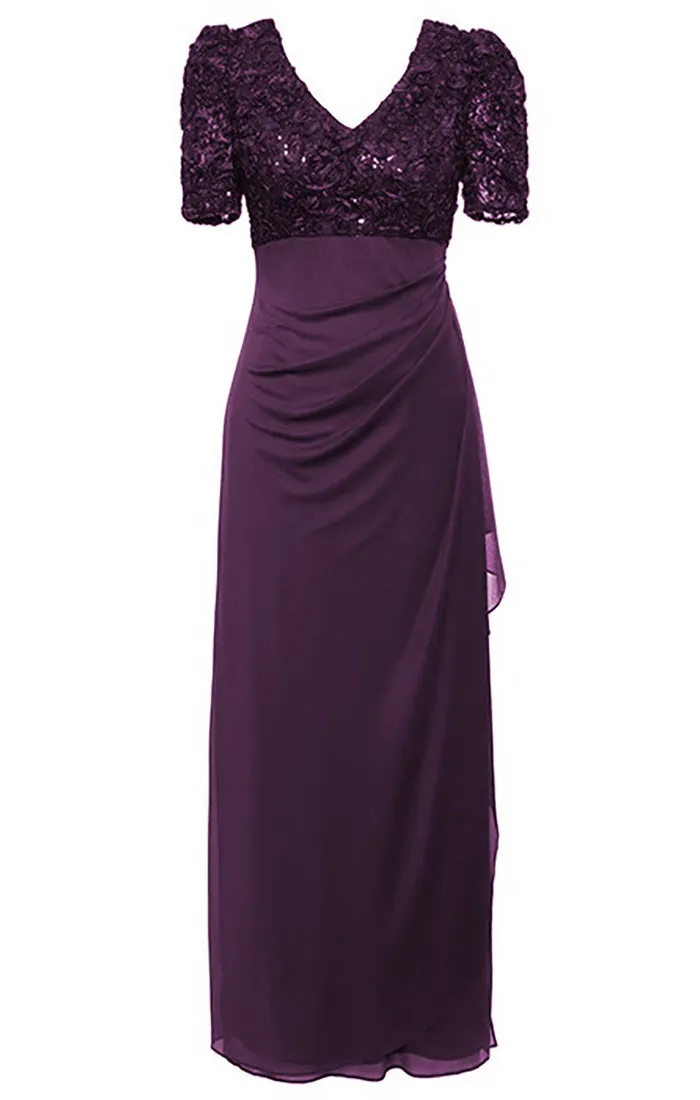 Plus Long Empire Waist Dress with Soutache Bodice, Puff Sleeve Detail and Cascade Ruffle Skirt sold by Alex Evenings product image thumbnail 3