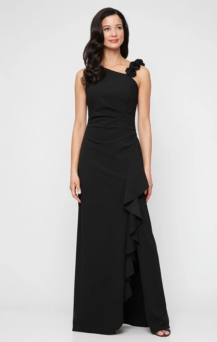 Regular - Stretch Crepe Dress with Flower Strap Detail and Cascade Skirt sold by Alex Evenings product image thumbnail 5