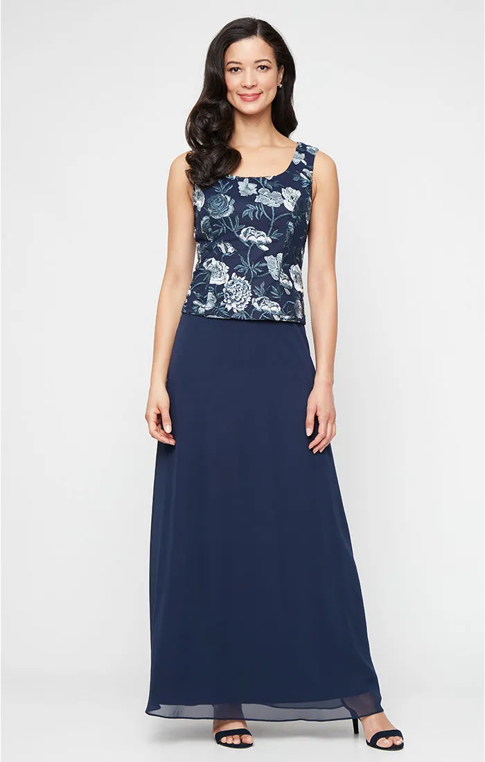 Petite - Embroidered Tulle Mock Jacket Dress with Scoop Neckline and Chiffon Skirt sold by Alex Evenings product image thumbnail 2