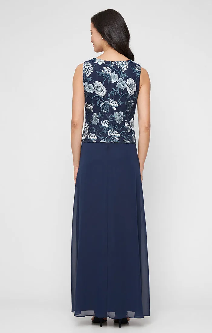 Petite - Embroidered Tulle Mock Jacket Dress with Scoop Neckline and Chiffon Skirt sold by Alex Evenings product image thumbnail 4