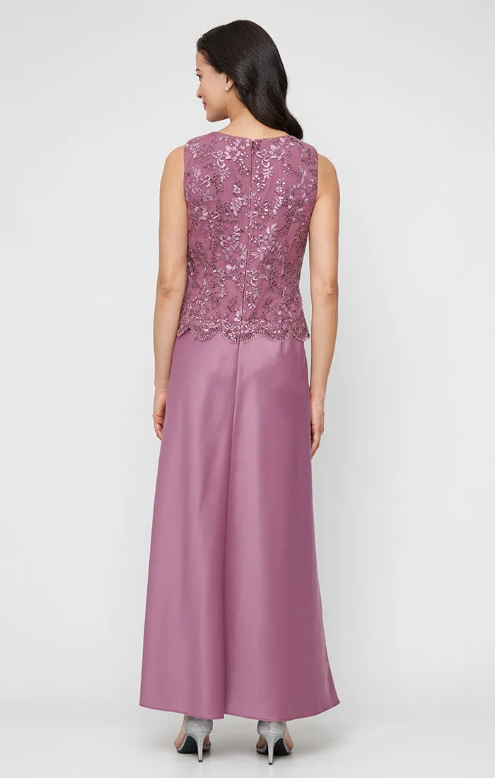 Petite - Embroidered Tulle Mock Jacket Dress with Open Scallop Detail Jacket and Satin Skirt sold by Alex Evenings product image thumbnail 4