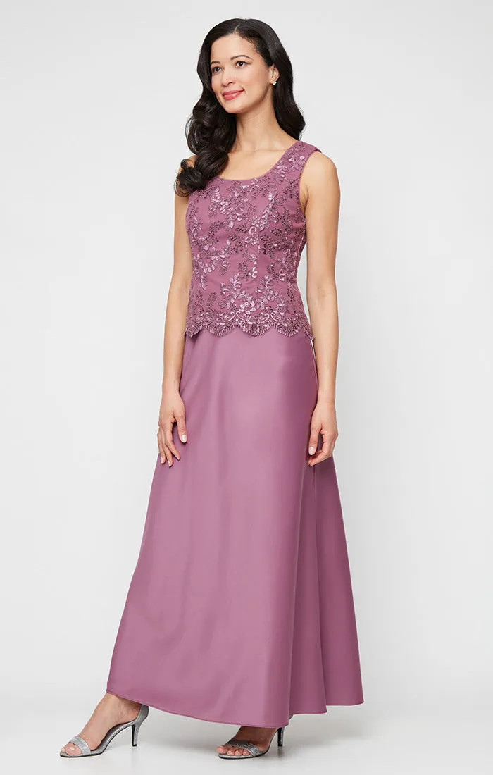 Petite - Embroidered Tulle Mock Jacket Dress with Open Scallop Detail Jacket and Satin Skirt sold by Alex Evenings product image thumbnail 2