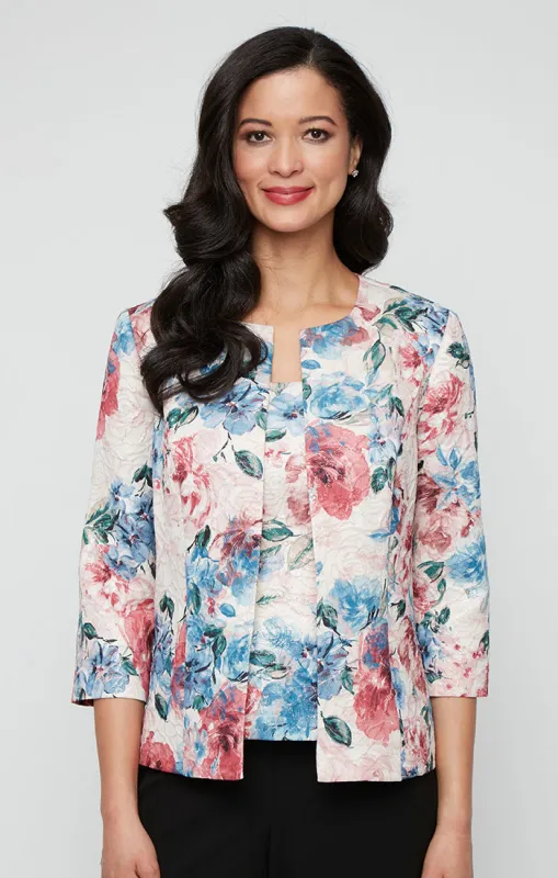 Regular - Metallic Printed Jacquard Twinset with Square Neck Tank and Open Jacket sold by Alex Evenings