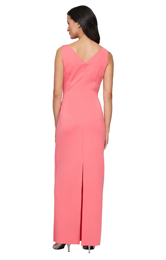 Regular - Long Side Ruched Stretch Scuba Crepe Dress with Surplice Neckline, Cascade Ruffle Skirt and Beaded Detail at Hip sold by Alex Evenings product image thumbnail 2