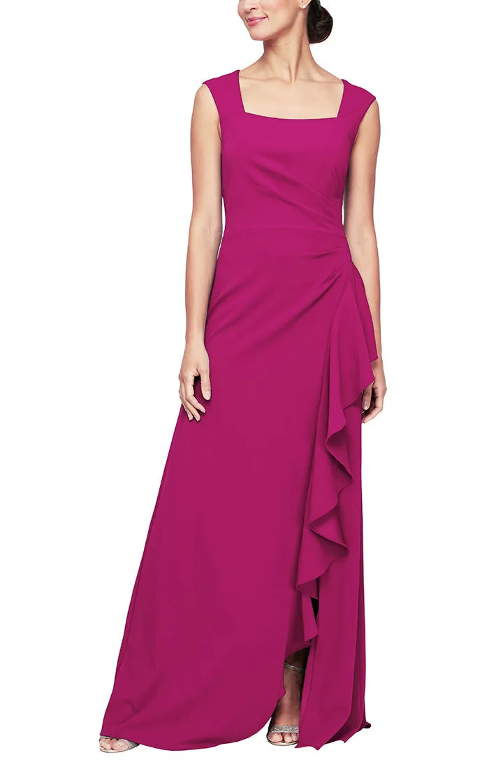 Regular - Long Square Neck Dress with Cascade Ruffle Detail sold by Alex Evenings
