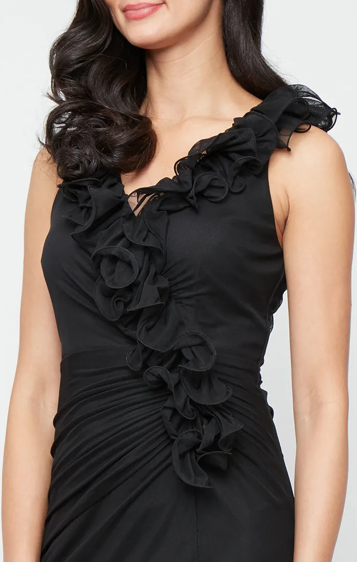 Plus - Mesh Surplice Halter Neck Dress with Ruched Waist Detail and Ruffle Neckline sold by Alex Evenings product image thumbnail 3