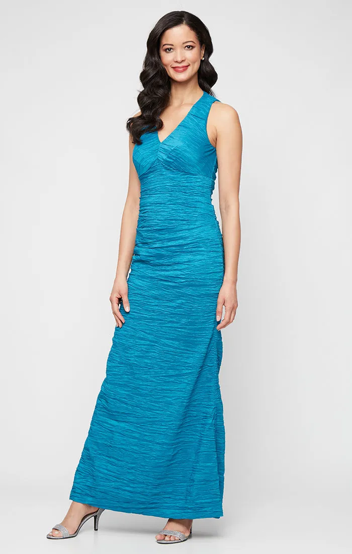 Petite - Sleeveless Crinkle Stretch Taffeta Dress V-Neckline sold by Alex Evenings