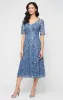 Midi Embroidered Tulle V-Neck Dress with Illusion Elbow Sleeves and A-Line Skirt sold by Alex Evenings