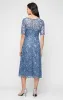 Midi Embroidered Tulle V-Neck Dress with Illusion Elbow Sleeves and A-Line Skirt sold by Alex Evenings