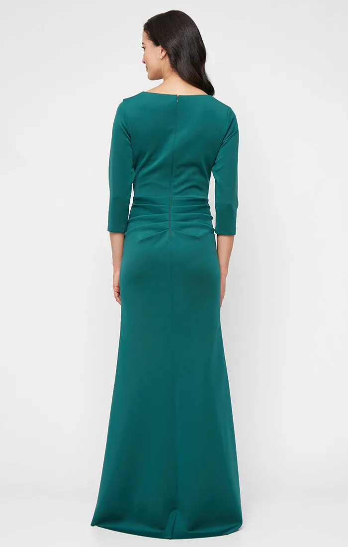 Petite Long Stretch Scuba Crepe Dress with Surplice Neckline and Gathered Cascade Detail Skirt sold by Alex Evenings product image thumbnail 2