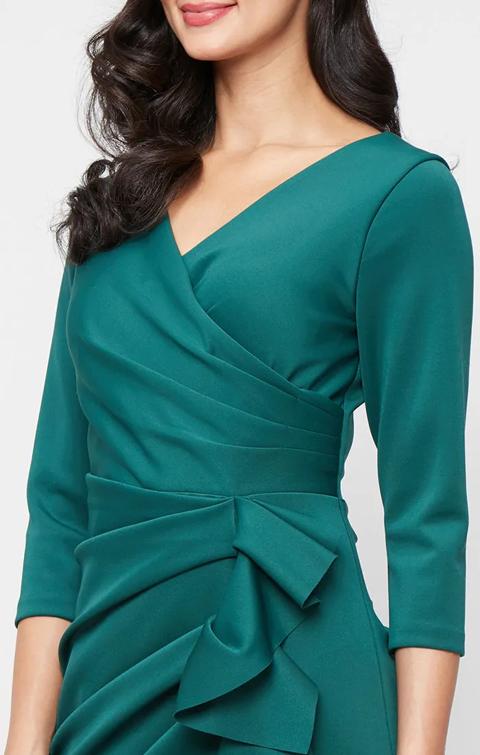 Petite Long Stretch Scuba Crepe Dress with Surplice Neckline and Gathered Cascade Detail Skirt sold by Alex Evenings product image thumbnail 3