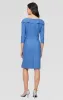 Short Contour Sheath Dress with Portrait Collar Neckline, Beaded Hip Detail and Cascade Skirt sold by Alex Evenings