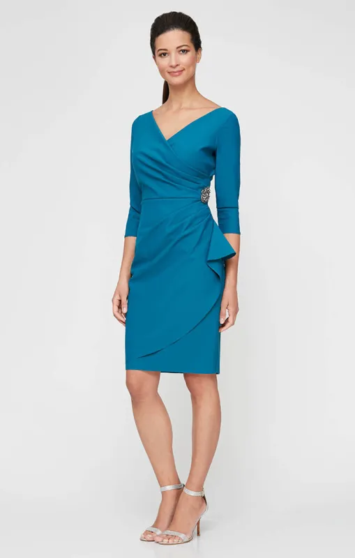 Contour Sheath Dress with Beaded Hip Detail Ruffle Detail sold by Alex Evenings