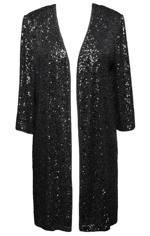 Plus - 3/4 Sleeve Sequin Elongated Open Jacket sold by Alex Evenings