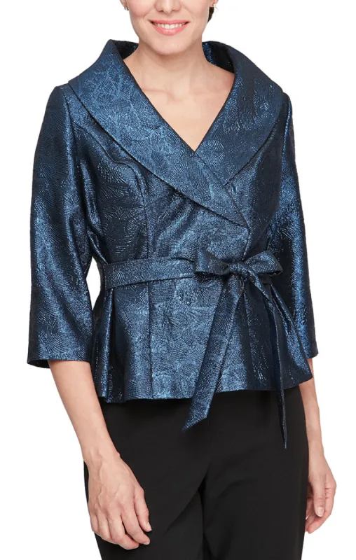 Regular - Portrait Collar Stretch Jacquard Blouse with Tie Waist sold by Alex Evenings