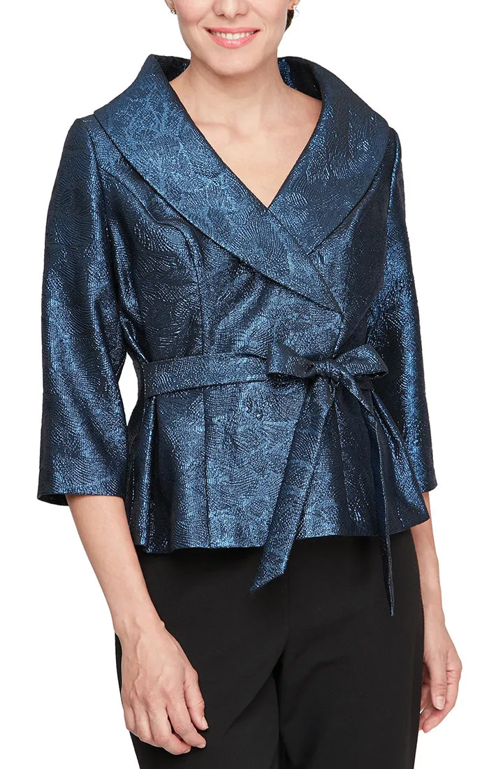 Regular - Portrait Collar Stretch Jacquard Blouse with Tie Waist sold by Alex Evenings